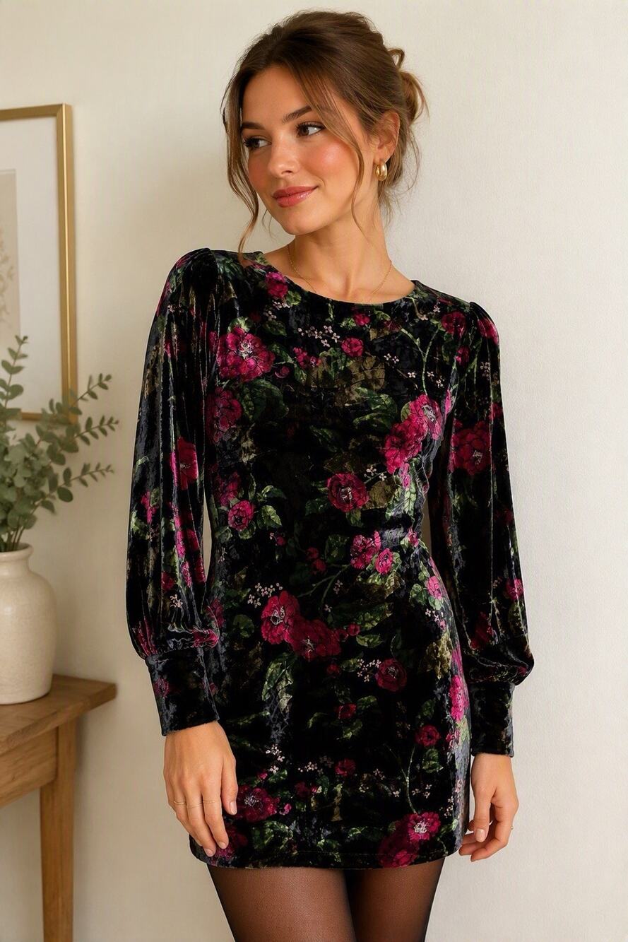 Ann Taylor Size 8 Dark Romantic Velvet Black/red Floral Shift Dress